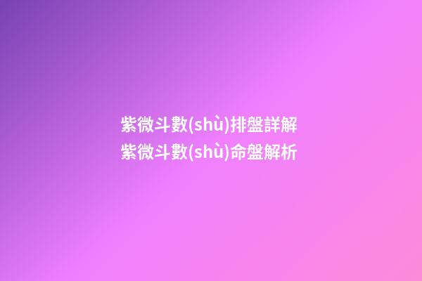 紫微斗數(shù)排盤詳解 紫微斗數(shù)命盤解析-第1張-觀點(diǎn)-玄機(jī)派